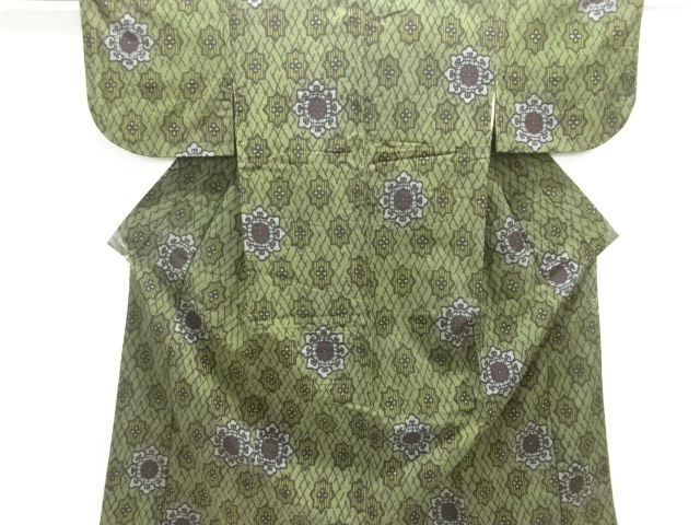 JAPANESE KIMONO / ANTIQUE TAISHO ROMANTIC STYLE: FLORAL PATTERN WOVEN